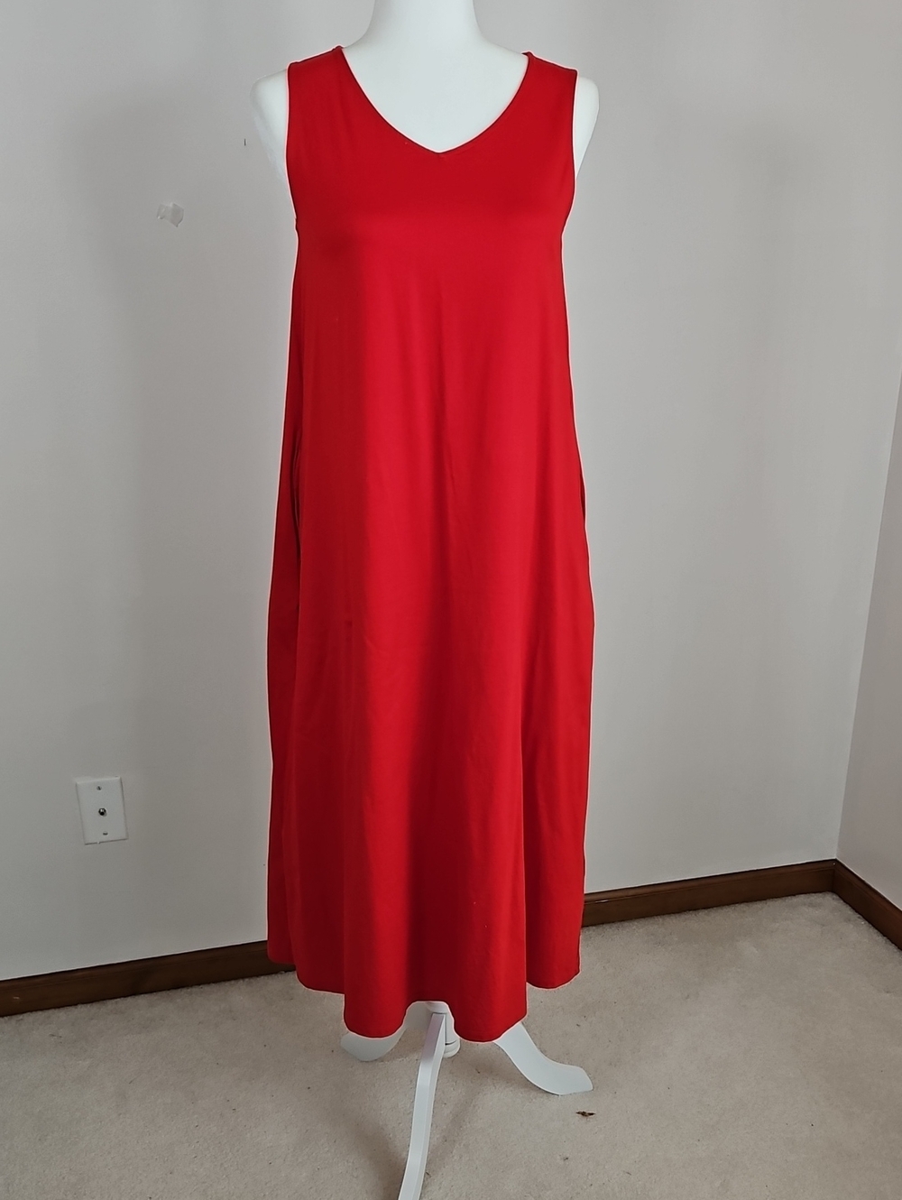 Uniqlo Midi Tank Dress Red Pockets Cotton XS Eco Gorpcore